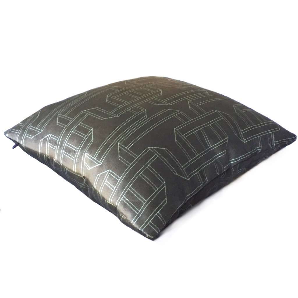 Dark Brown Silver Gray Velvet Geometric Pattern Pillow Cover by Aloriam