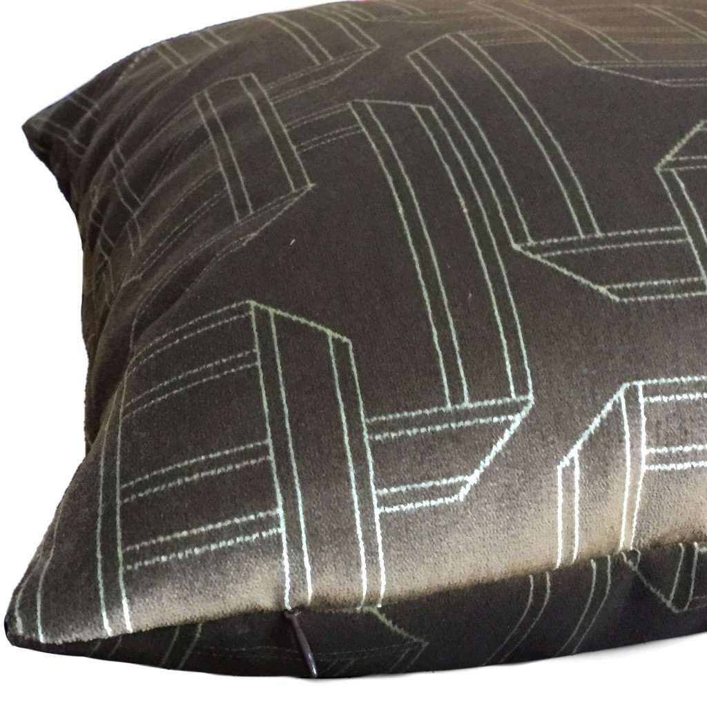 Dark Brown Silver Gray Velvet Geometric Pattern Pillow Cover by Aloriam