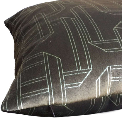 Dark Brown Silver Gray Velvet Geometric Pattern Pillow Cover by Aloriam