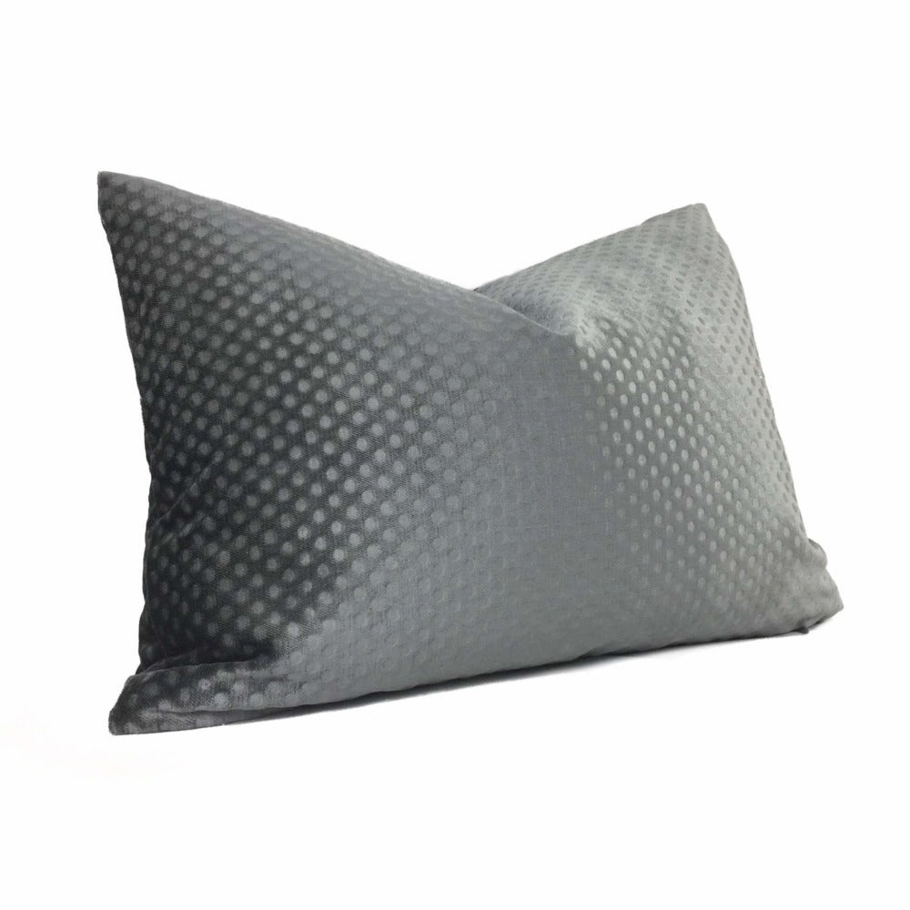 Dark Gray Dimple Dots Velvet Lumbar Pillow 12x18 12x20 12x24 14x20 16x26