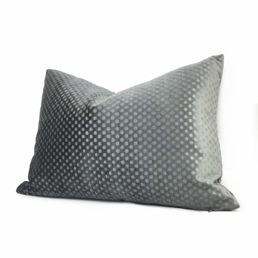 Dark Gray Dimple Dots Velvet Pillow Cover Cushion Pillow Case Euro Sham 16x16 18x18 20x20 22x22 24x24 26x26 28x28 Lumbar Pillow 12x18 12x20 12x24 14x20 16x26 by Aloriam