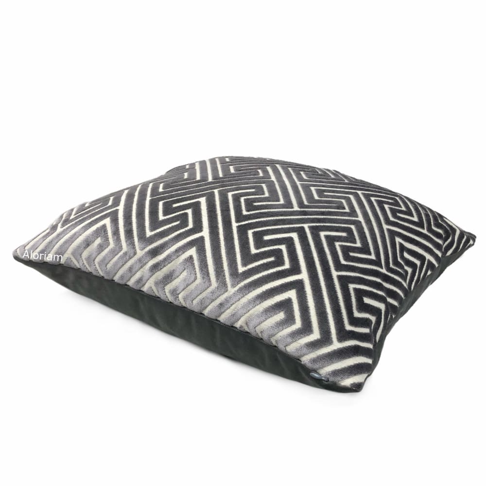 Delphi Dark Gray Greek Key Cut Velvet Pillow Cover - Aloriam