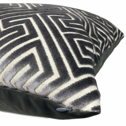 Delphi Dark Gray Greek Key Cut Velvet Pillow Cover - Aloriam