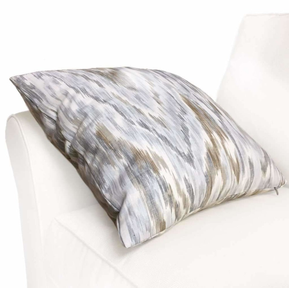 Designer Abstract Ethnic Ikat Gray Brown Off-White Cotton Print Pillow Cover by Aloriam