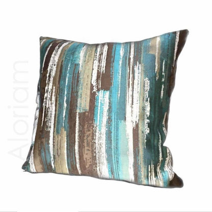 Designer Abstract Paint Brush Strokes Teal Green Brown Beige Pillow Cushion Cover