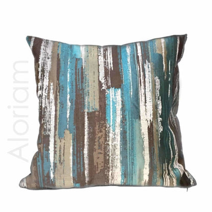 Designer Abstract Paint Brush Strokes Teal Green Brown Beige Pillow Cushion Cover