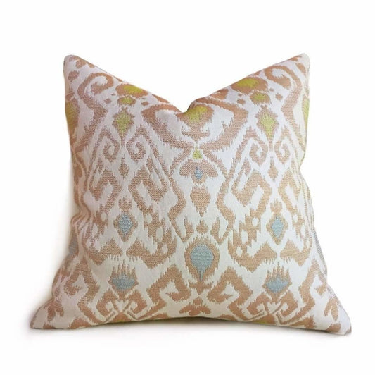 Designer Beige Brown Green Blue Ikat Ethnic Pillow Cover Fits 12x18, 12x24, 14x20, 16x26 16" 18" 20" 22" 24" Cushion Inserts