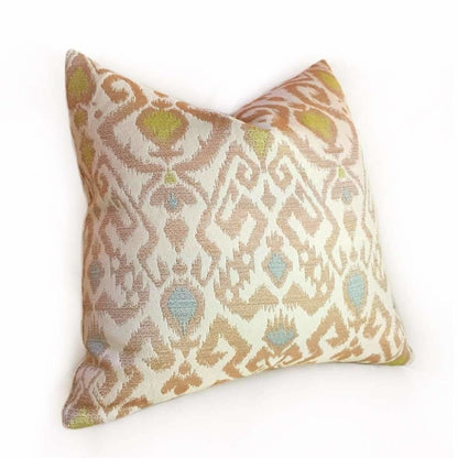 Designer Beige Brown Green Blue Ikat Ethnic Pillow Cover Fits 12x18, 12x24, 14x20, 16x26 16" 18" 20" 22" 24" Cushion Inserts