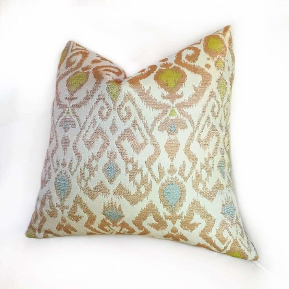 Designer Beige Brown Green Blue Ikat Ethnic Pillow Cover Fits 12x18, 12x24, 14x20, 16x26 16" 18" 20" 22" 24" Cushion Inserts