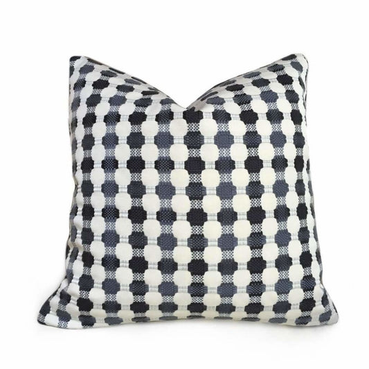 Designer Black Gray Cream Checks Geometric Texture Pillow Cover