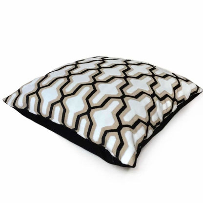 Designer Cut Velvet White Black Beige Geometric Trellis Pillow Cover - Aloriam