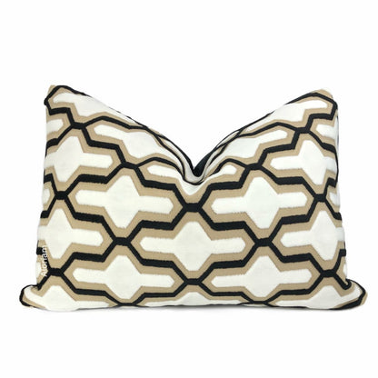 Designer Cut Velvet White Black Beige Geometric Trellis Pillow Cover - Aloriam