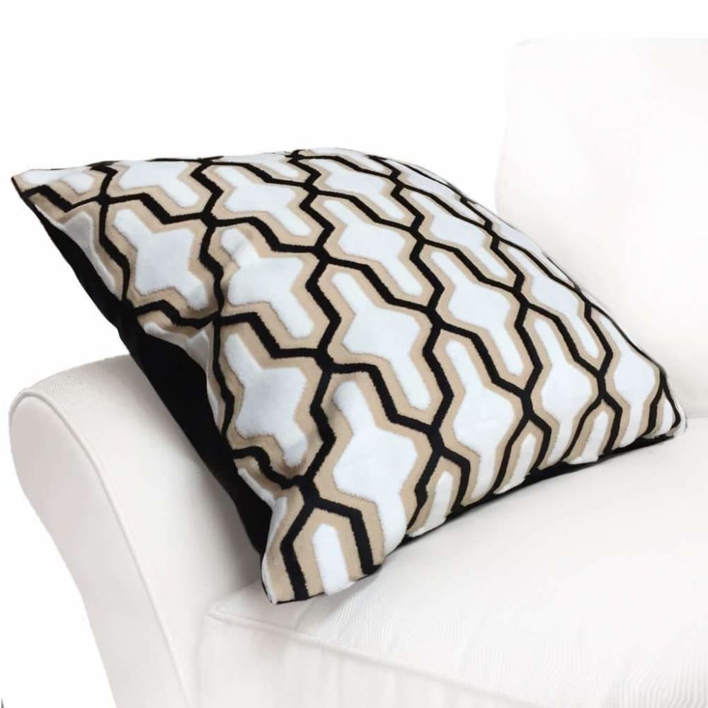 Designer Cut Velvet White Black Beige Geometric Trellis Pillow Cover - Aloriam