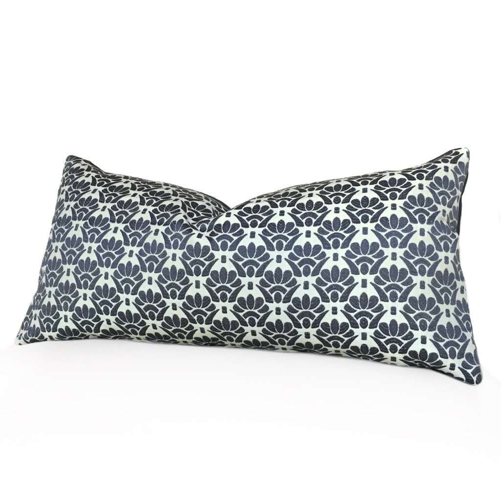 Designer Dark Gray Cream Floral Motif Pillow Cover by Aloriam