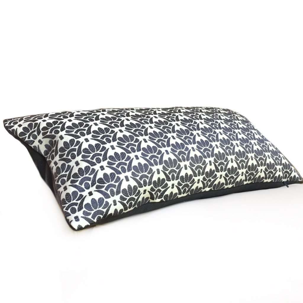 Designer Dark Gray Cream Floral Motif Pillow Cover by Aloriam