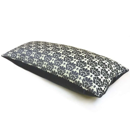 Designer Dark Gray Cream Floral Motif Pillow Cover by Aloriam