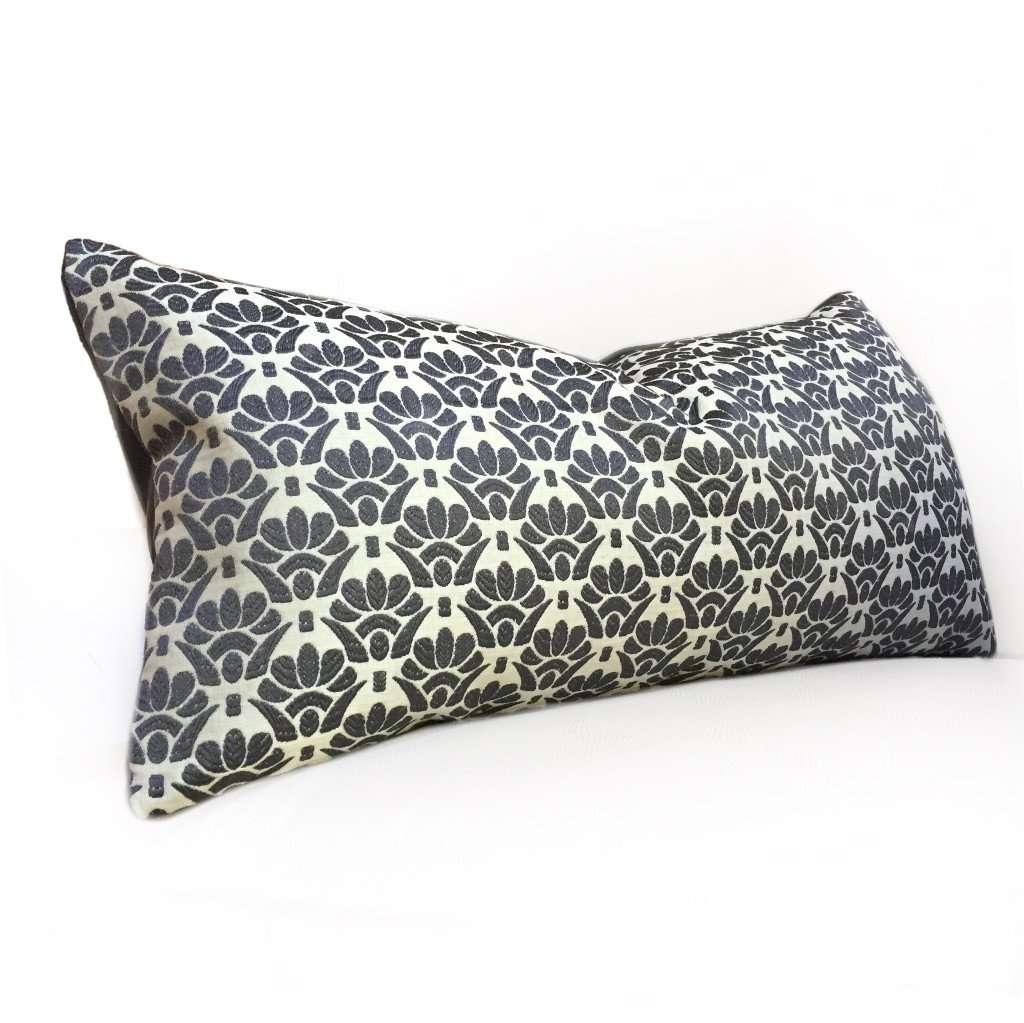 Designer Dark Gray Cream Floral Motif Pillow Cover by Aloriam