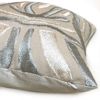 Designer Embroidered Ethnic Tribal Motif Silvery Beige Gray Tan Pillow Cover