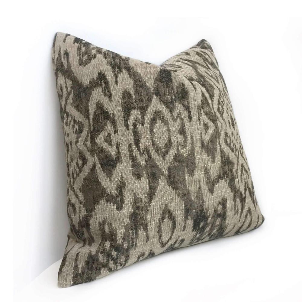 Ethnic Ikat Tribal Gray Tan Upholstery Cushion Cover