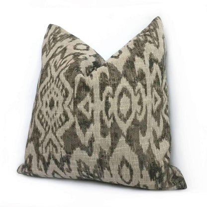 Ethnic Ikat Tribal Gray Tan Upholstery Decorative Pillow Cover