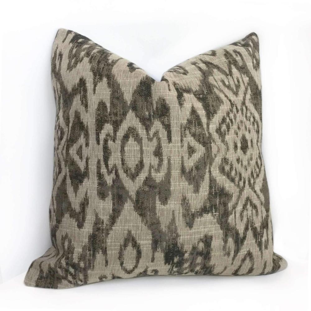 Ethnic Ikat Tribal Gray Tan Upholstery Pillow Case