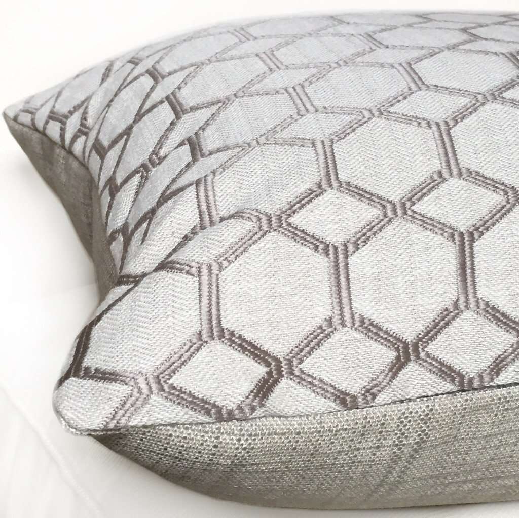 Designer Gray Geometric Interlocked Hexagons Pillow Cover by Aloriam Pillows