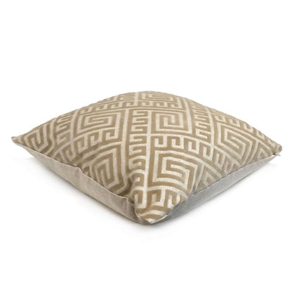 Designer Greek Key Tan Beige Flocked Velvet Pillow Cover by Aloriam