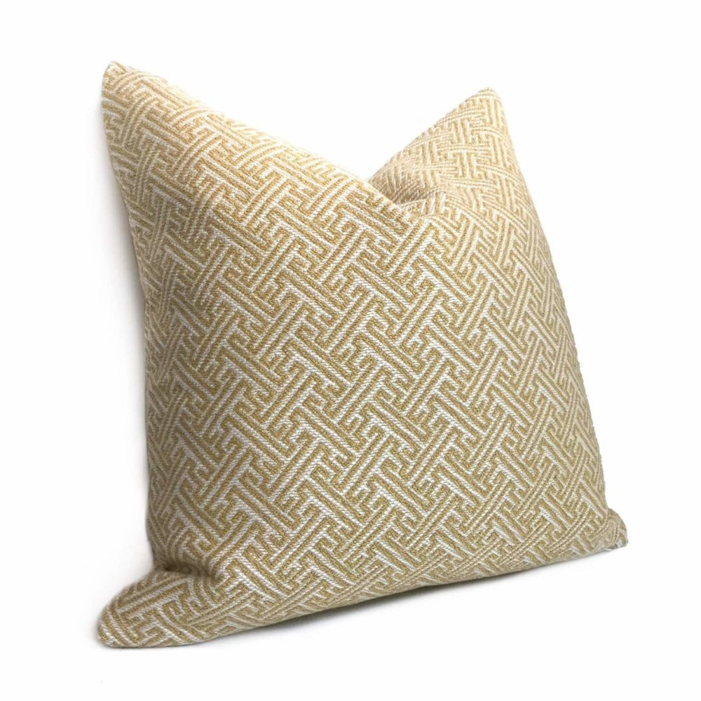 Greek Key Gold Cream Geometric Throw Pillow Cover