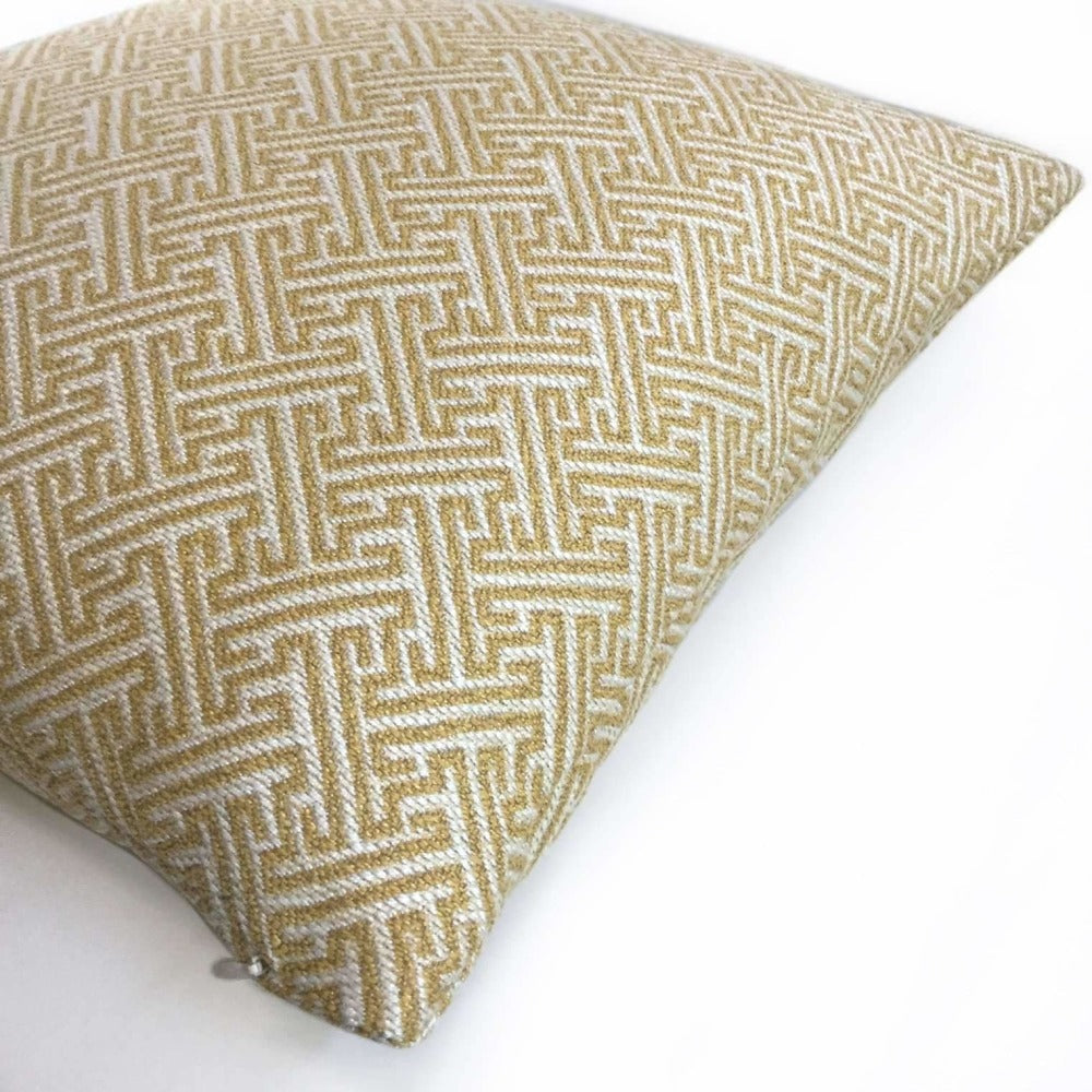 Designer Greek Key Yellow Gold Cream Geometric Pillow Cover Cushion Pillow Case Euro Sham 16x16 18x18 20x20 22x22 24x24 26x26 28x28 Lumbar Pillow 12x18 12x20 12x24 14x20 16x26 by Aloriam