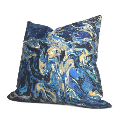 Designer Lapis Blue Marble Geology Pattern Pillow Cover Cushion Pillow Case Euro Sham 16x16 18x18 20x20 22x22 24x24 26x26 28x28 Lumbar Pillow 12x18 12x20 12x24 14x20 16x26 by Aloriam