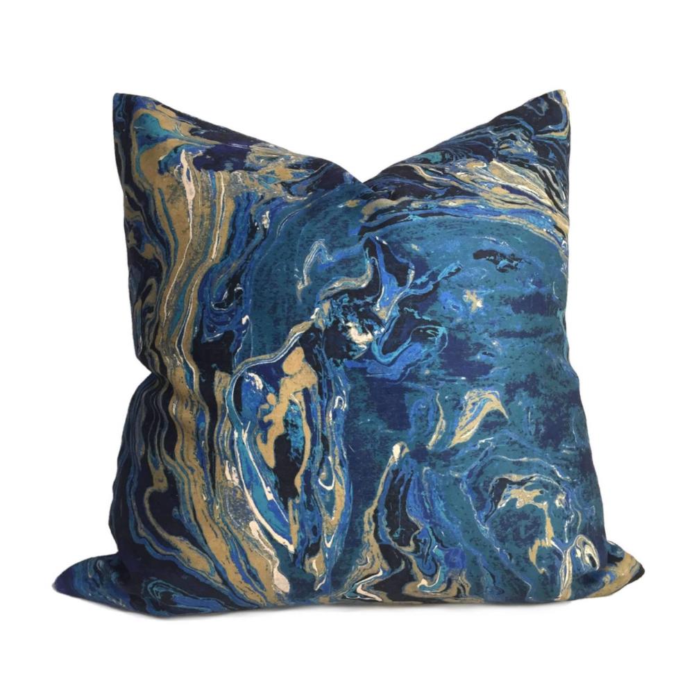 Designer Lapis Blue Marble Geology Pattern Pillow Cover Cushion Pillow Case Euro Sham 16x16 18x18 20x20 22x22 24x24 26x26 28x28 Lumbar Pillow 12x18 12x20 12x24 14x20 16x26 by Aloriam