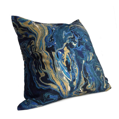 Designer Lapis Blue Marble Geology Pattern Pillow Cover Cushion Pillow Case Euro Sham 16x16 18x18 20x20 22x22 24x24 26x26 28x28 Lumbar Pillow 12x18 12x20 12x24 14x20 16x26 by Aloriam