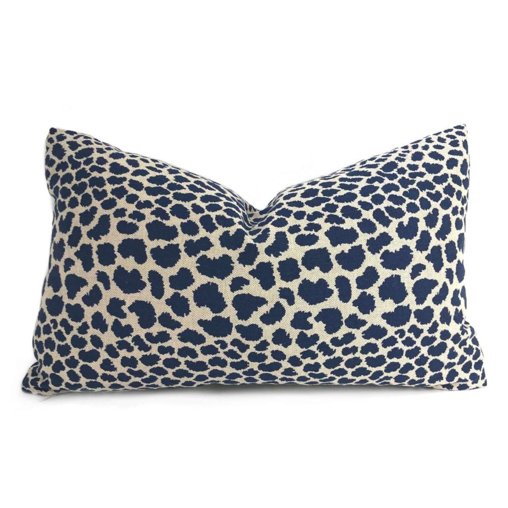 Designer Leopard Spots Navy Blue Beige Animal Print Pillow Cover Cushion Pillow Case Euro Sham 16x16 18x18 20x20 22x22 24x24 26x26 28x28 Lumbar Pillow 12x18 12x20 12x24 14x20 16x26 by Aloriam