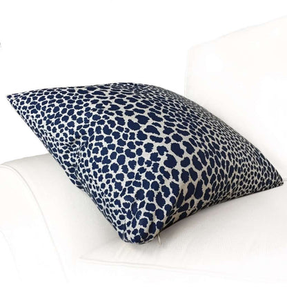 Designer Leopard Spots Navy Blue Beige Animal Print Pillow Cover by Aloriam