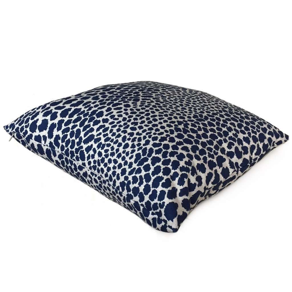 Designer Leopard Spots Navy Blue Beige Animal Print Pillow Cover by Aloriam