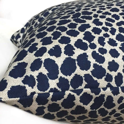 Designer Leopard Spots Navy Blue Beige Animal Print Pillow Cover by Aloriam