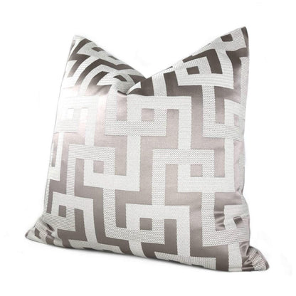 Silver Gray Greek Key Maze Fretwork Geometric Pillow Case