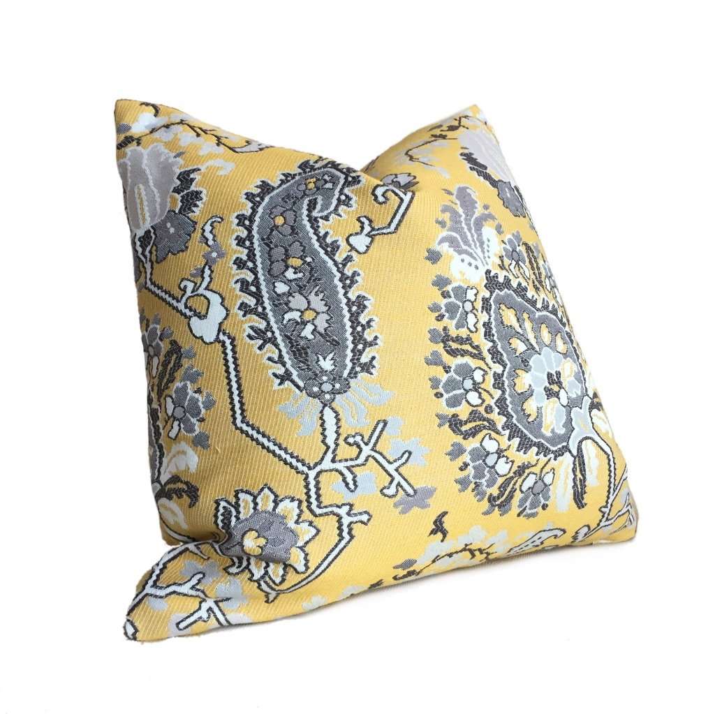 Yellow Gray Aztec Flower Southwest Tribal Style Floral Throw Pillow