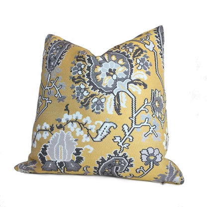 Yellow Gray Aztec Flower Southwest Tribal Style Floral Decorative Pillow