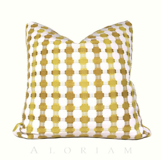 Designer Yellow White Checks Geometric Pillow Cover