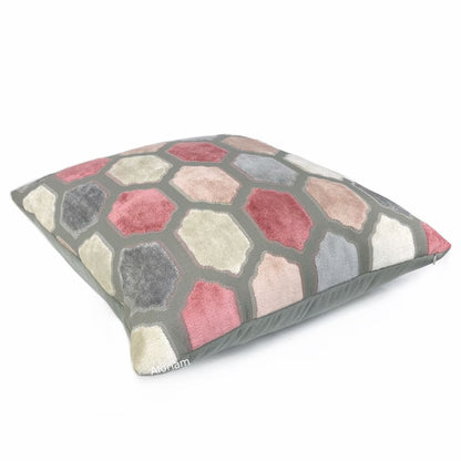 Dorsey Pink Gray Geometric Tile Velvet Pillow Cover - Aloriam