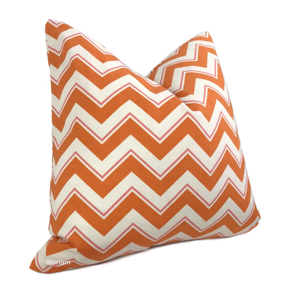 Duralee Chevrama Grapefruit Orange Pink Cream Chevron Pillow Cover - Aloriam