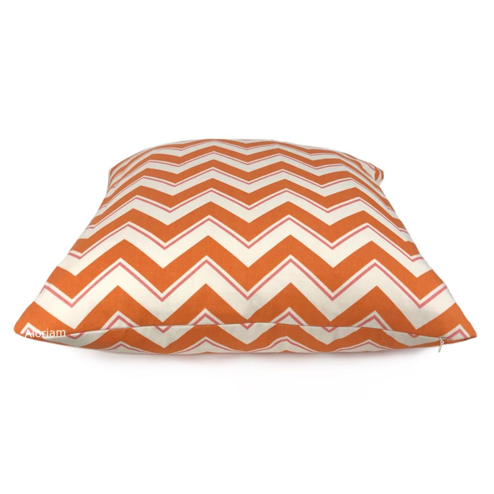 Duralee Chevrama Grapefruit Orange Pink Cream Chevron Pillow Cover - Aloriam