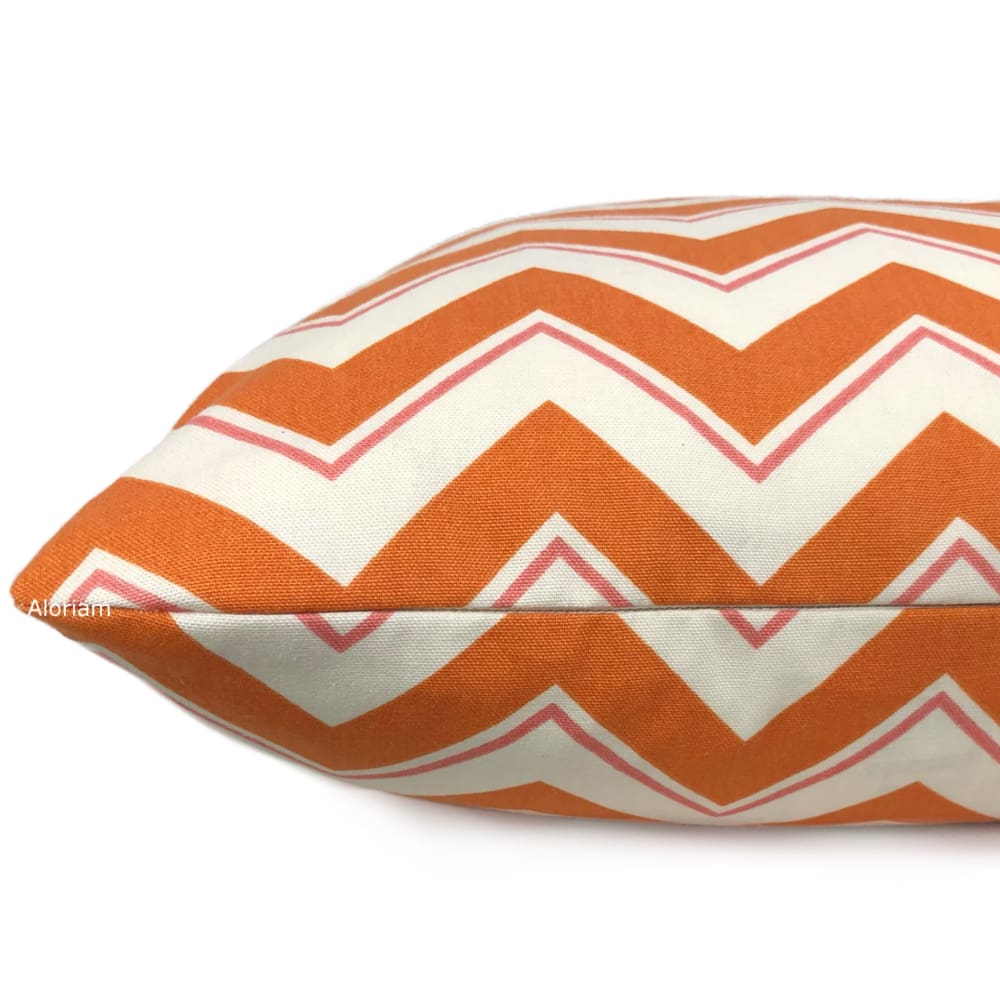 Duralee Chevrama Grapefruit Orange Pink Cream Chevron Pillow Cover - Aloriam