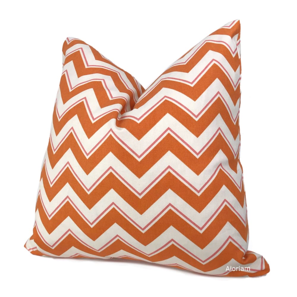 Duralee Chevrama Grapefruit Orange Pink Cream Chevron Pillow Cover - Aloriam