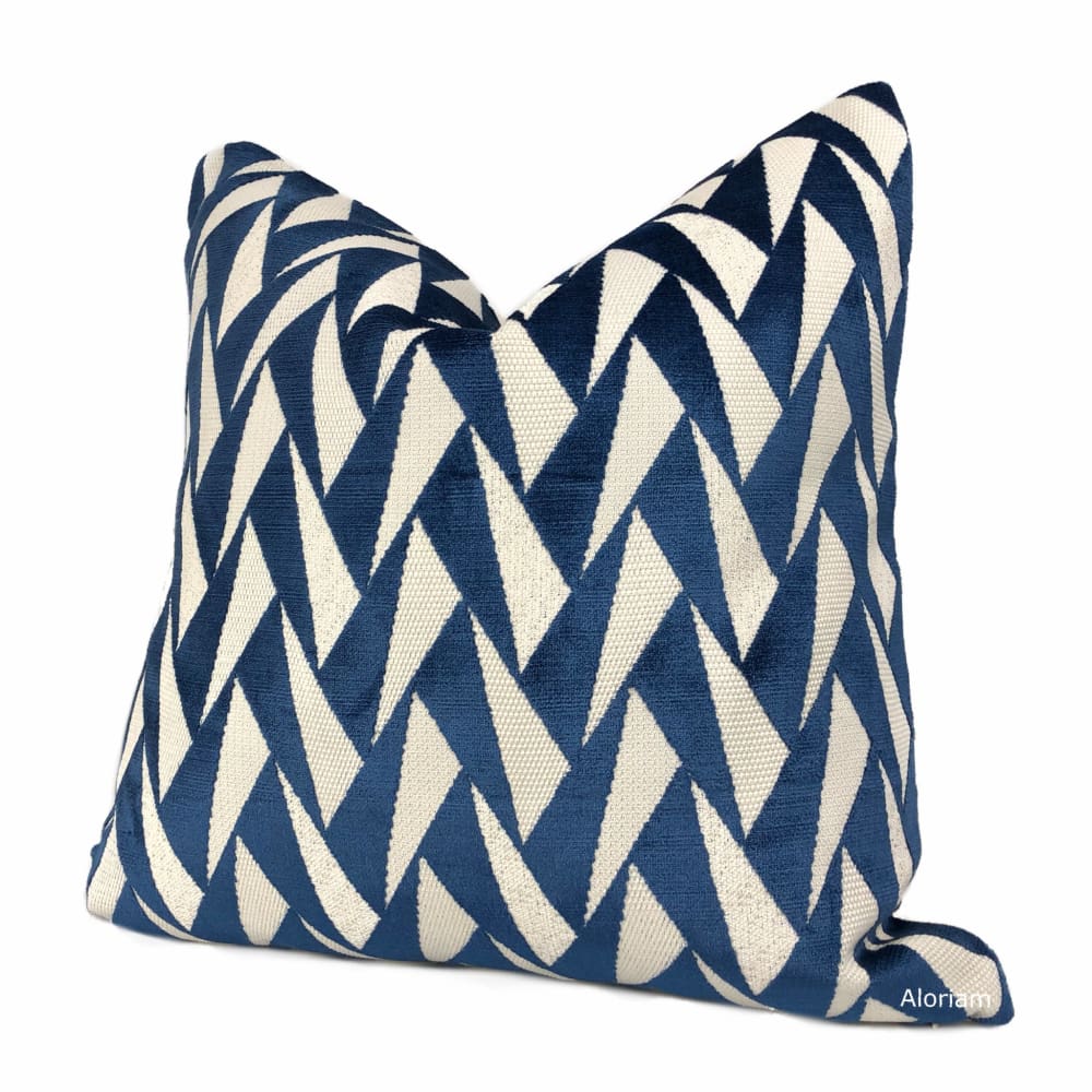 Easton Blue & Cream Triangles Velvet Pillow Cover - Aloriam