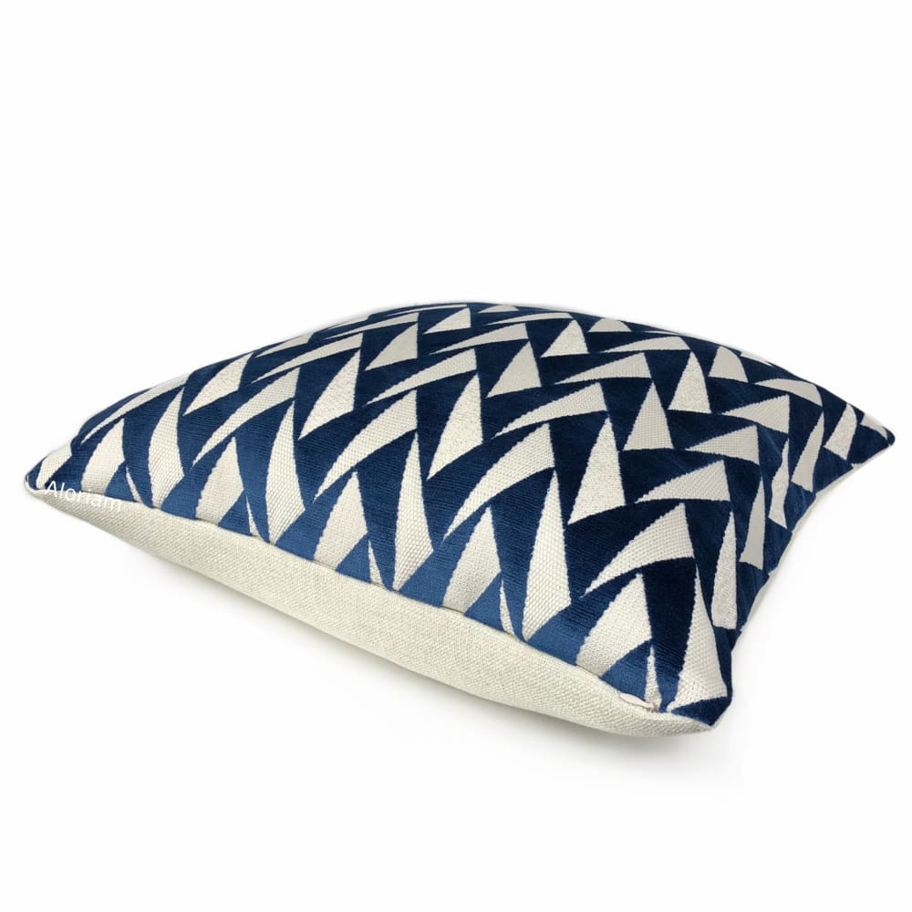 Easton Blue & Cream Triangles Velvet Pillow Cover - Aloriam