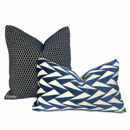 Easton Blue & Cream Triangles Velvet Pillow Cover - Aloriam