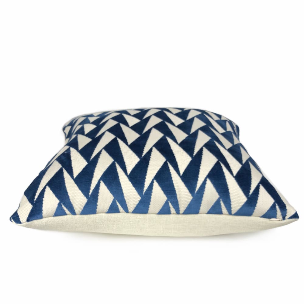 Easton Blue & Cream Triangles Velvet Pillow Cover - Aloriam