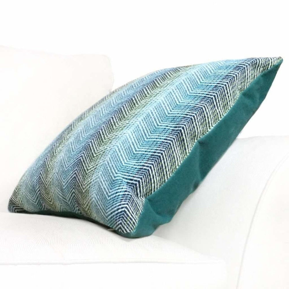 Eileen Boyd Designer Ombre Chevron Zig Zag Aqua Blue Chenille Velvet Pillow Cover, Fits 12x20 12x24 14x20 16x26 16" 18" 20" 22" 24" Cushions